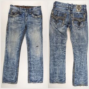 Rock Revival James Straight Jeans, Men's 31, Distressed Denim